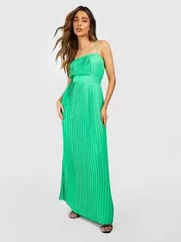 Image of Boohoo Pleated Strappy Midaxi Dress - Bright Green, Size 8, Women