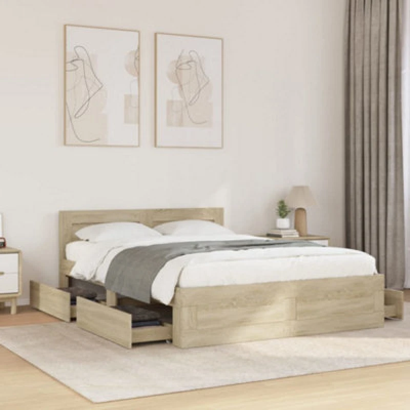 Image of VIDAXL Bed Frame with Headboard without Mattress Sonoma Oak 140x200cm Vidaxl 8721102855689