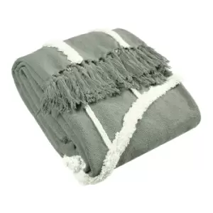 Image of Furn. Rainbow Tufted Cotton Woven Throw Grey