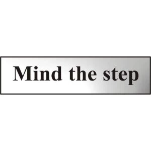 Image of ASEC Mind The Step 200mm x 50mm Chrome Self Adhesive Sign