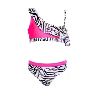 Image of I Saw It First Pink Neon Zebra Frill Bikini Set - Pink