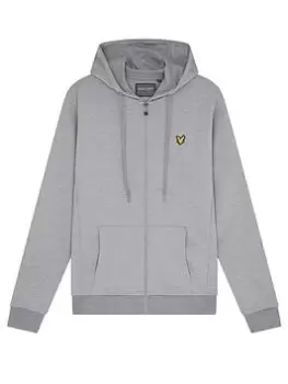 Image of Lyle & Scott Fitness Full-Zip Fly Fleece Hoodie - Grey, Size L, Men