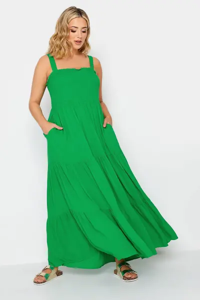 Image of Yours Shirred Strappy Sundress Green