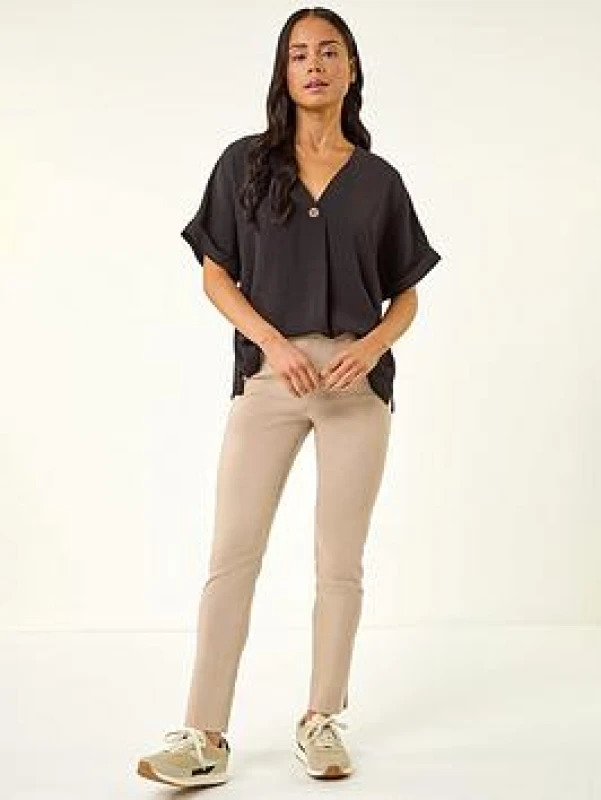 Image of Roman Womens Petite Bengaline Stretch Trouser in Stone Size: 16 Stone Female 16