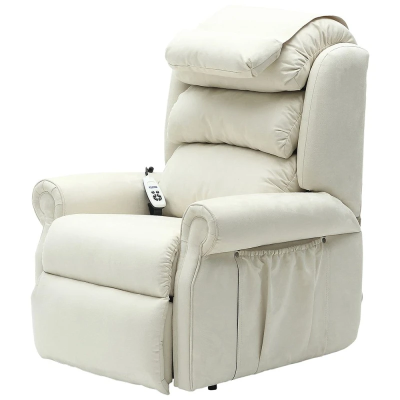 Image of Loops Dual Motor Rise and Recline Armchair - Waterfall Pillow - Cream Suedette Fabric Multi