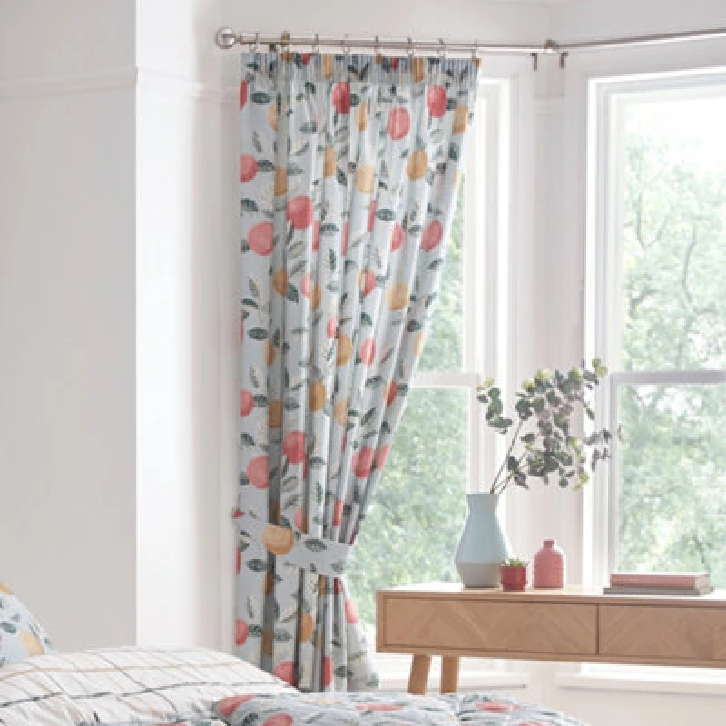 Image of Dreams & Drapes 'Botanical' Fruit Lined Pair of Pencil Pleat Curtains Green