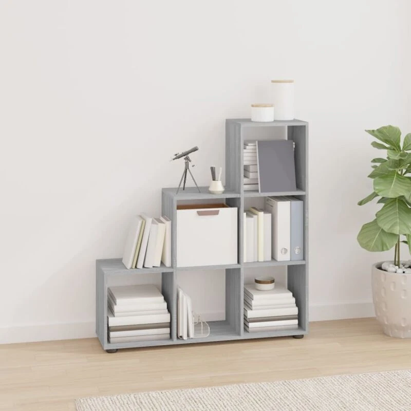 Image of vidaXL Staircase Bookcase Grey Sonoma 107cm Engineered Wood, Grey 342607