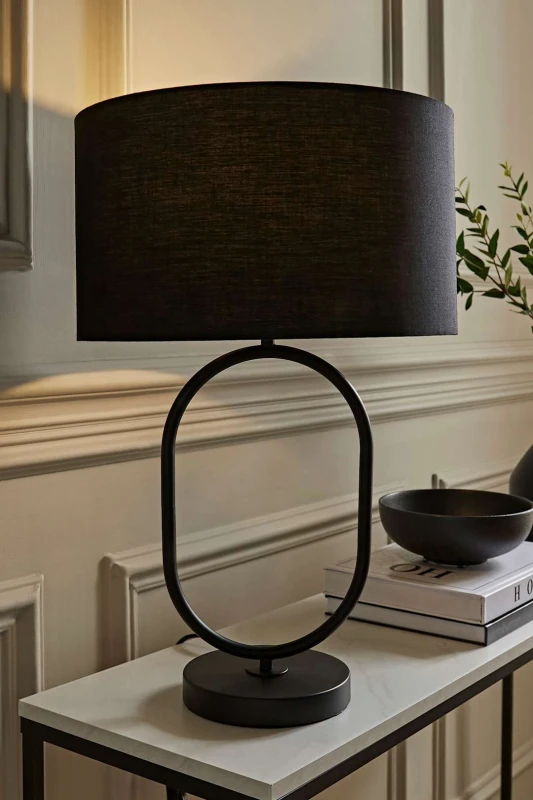 Image of ValueLights ValueLights Antonia Fabric Drum Lamp Shade Matte Black Oval Table Lamp Black One Size Unisex 5059406064906