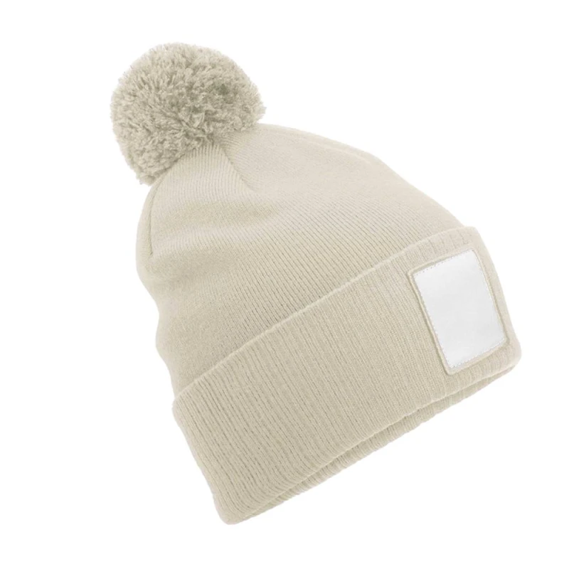 Image of Beechfield Mens Pom Pom Applique Patch Beanie in Beige Beige Male One Size