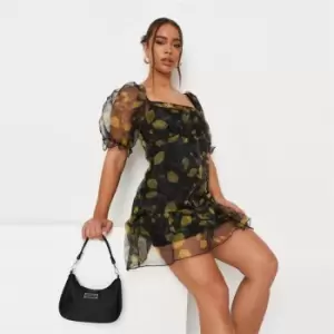 Image of Missguided Tiered Smock Dress Ss Organza Lemon - Black