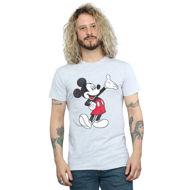 Image of Disney Men Traditional Wave Mickey Mouse T-Shirt in Grey Size: Small Grey S Male 5063377463729