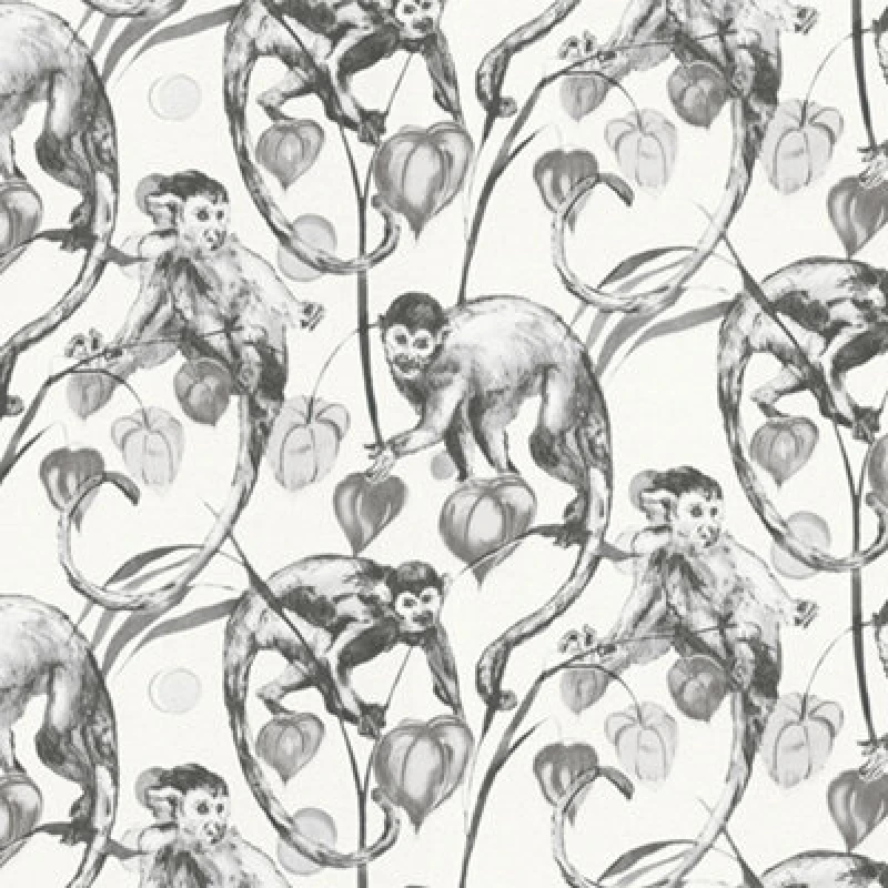 Image of As Creation Monkey Jungle Wallpaper Textured Embossed Tropical Vinyl Black White