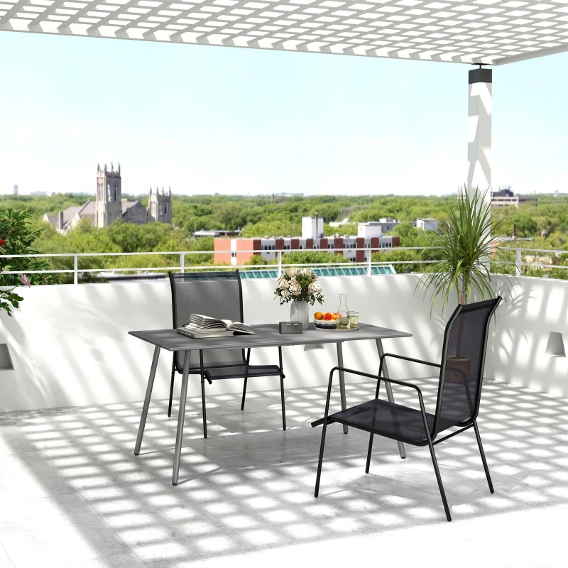 Image of Outsunny Garden Table for 6 Person with Slat Top - Steel Frame - Grey TJ Hughes 5063603825123