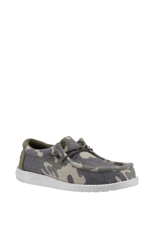 Image of HEYDUDE Mens 'Wally Washed Camo' Classic Slip On Shoes in Green Size: 7 Green Male 7