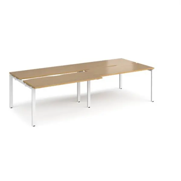 Image of Adapt Bench Desk 4 Person Rectangular Desks 2800mm With Sliding Tops Oak Tops With White Frames 1200mm Depth Adapt Oak STE2812-WH-O