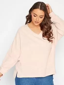 Image of Yours Stretch Drop Shoulder Fleece V-neck Sweatshirt - Pink, Size 18-20, Women