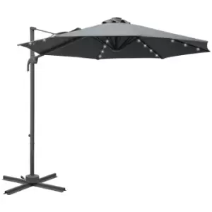 Image of Outsunny 3(m) Cantilever Roma Parasol Patio Sun Umbrella with Crank & Tilt LED Solar Light Cross Base 360° Rotating Outdoor, Dark Grey