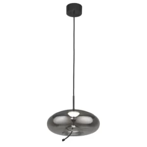 Image of Lisbon 1 Light LED Dome Pendant,Black And Smoked Glass 2700K