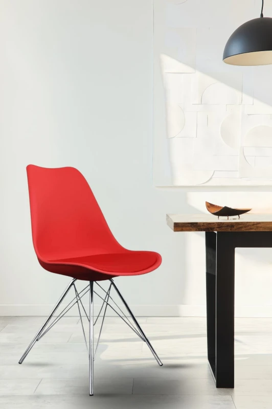 Image of Fusion Living Soho Plastic Dining Chair with Chrome Metal Legs Red