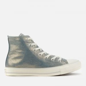 Image of Converse Womens Chuck Taylor All Star Digital Powder Hi-Top Trainers - Wash Denim/Egret/Light Gold - UK 6