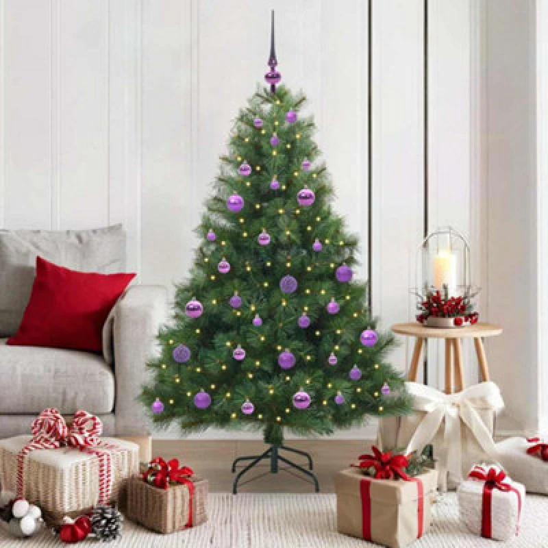 Image of vidaXL Artificial Christmas Tree with 150 LEDs, Lilac Balls Green 150 x 94cm PE and PVC, Green 3397776