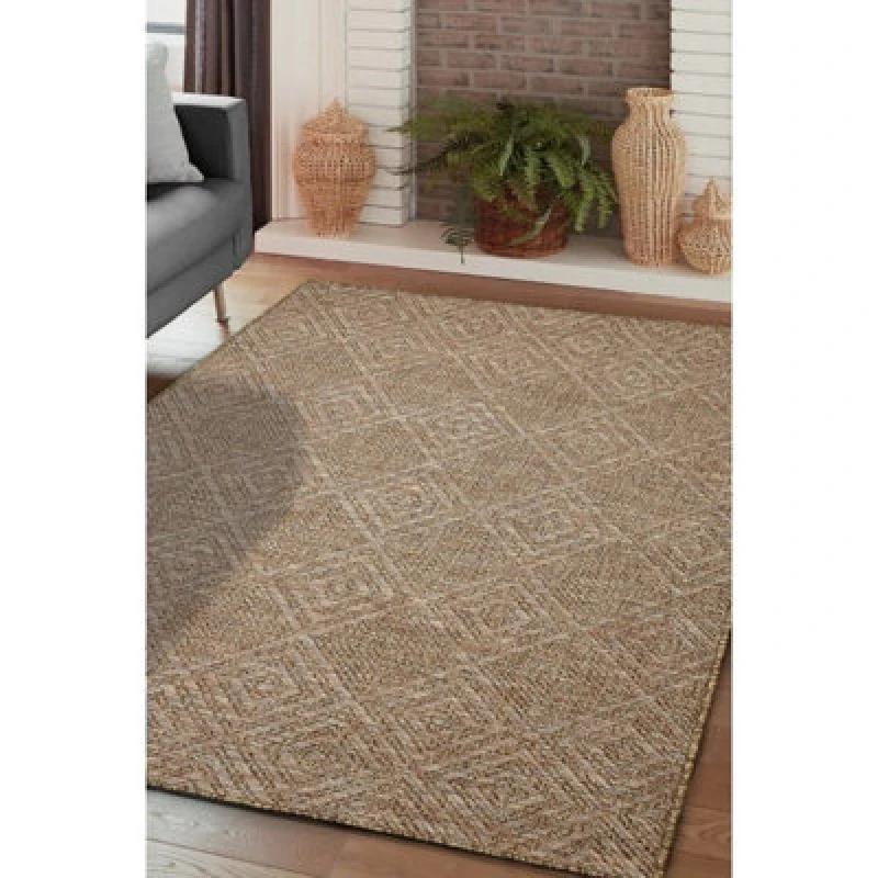 Image of Melrose Summer Diamonds Latte Low Pile Height 3mm Indoor Outdoor Large Area Rug - 160/230Cm