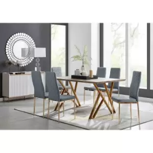 Image of Furniture Box Taranto Oak Effect Dining Table and 6 Grey Gold Leg Milan Chairs