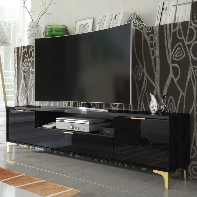 Image of Mex Furniture LTD TV Unit 200cm Lux High Gloss in Black Unisex