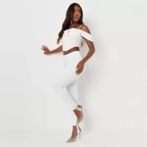 Image of Missguided Diamante Trim Stirrup Legging - White