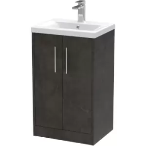 Image of Hudson Reed Juno Floor Standing 2-Door Vanity Unit with Basin 1 500mm Wide - Metallic Slate