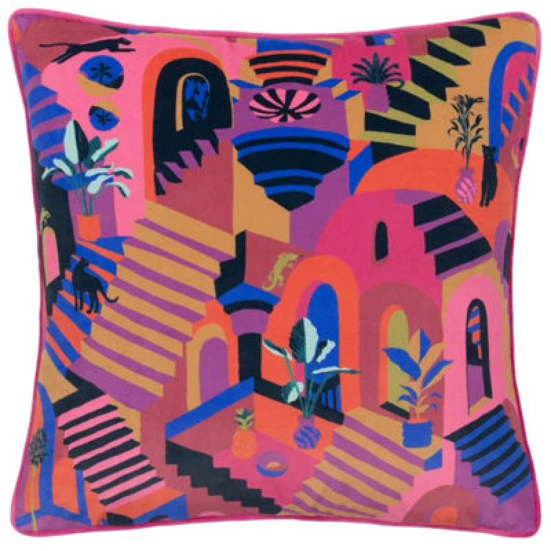 Image of Furn furn. Eivissa Embroidered Velvet Polyester Filled Cushion Size: 43cm x 43cm Multi 43cm x 43cm Unisex 5025532805584