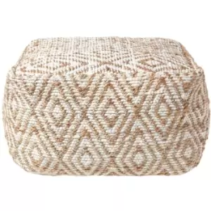 Image of Sierra Natural Diamond Pattern Hemp Square Bean Filled Pouffe, 60cm - Natrual & White - Natrual & White - Homescapes