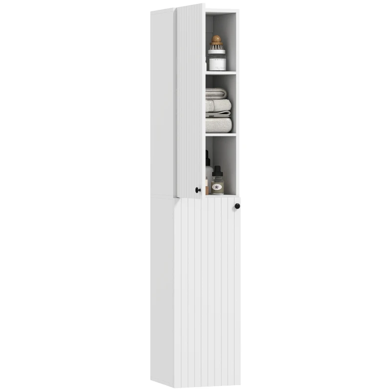 Image of HOMCOM HOMCOM Wall Mounted Slim Bathroom Storage Cabinet with 6-Tier Shelf White White One Size Unisex 5063603235618