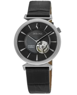 Image of Bulova Regetta Automatic Black Dial Leather Strap Mens Watch 96A234 96A234
