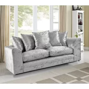 Image of Mirana Modern Crush Velvet 3 Seater Sofa Silver