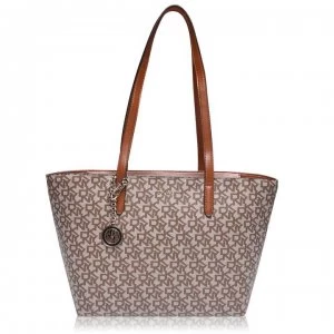 Image of DKNY Coated Logo Medium Shoulder Tote - Chino Caramel