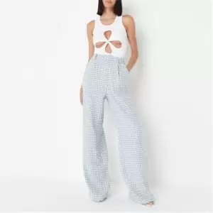 Image of Missguided Houndstooth Wide Leg Trousers - Blue