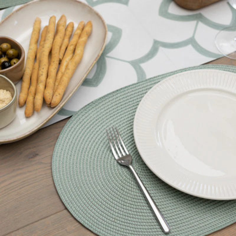 Image of Wipe Clean Woven Oval Placemats Sage Green Set Of 4 29Cm X 44Cm