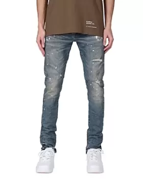 Image of Purple Brand Slim Fit Indigo Dirty Vintage Jeans With White Paint Splatter