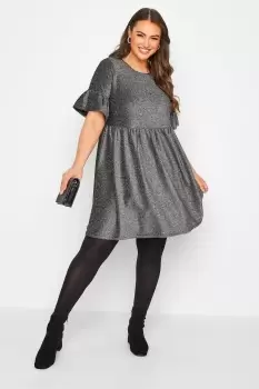 Image of Glitter Frill Sleeve Smock Dress