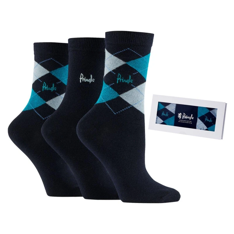 Image of Pringle 3 Pack Socks - Blue Blue One Size