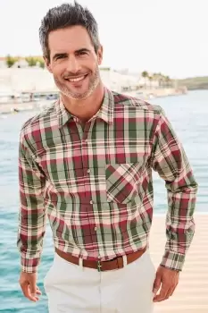 Image of Long Sleeve Cotton Twill Check Shirt
