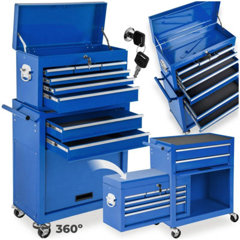 Image of Tectake Tool Chest - 8 Drawers, 4 Wheels, Multiple Layouts, Lockable - Blue