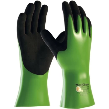 Image of 56-635 Maxichem Black/Green Nitrile Gloves - Size 7 - ATG