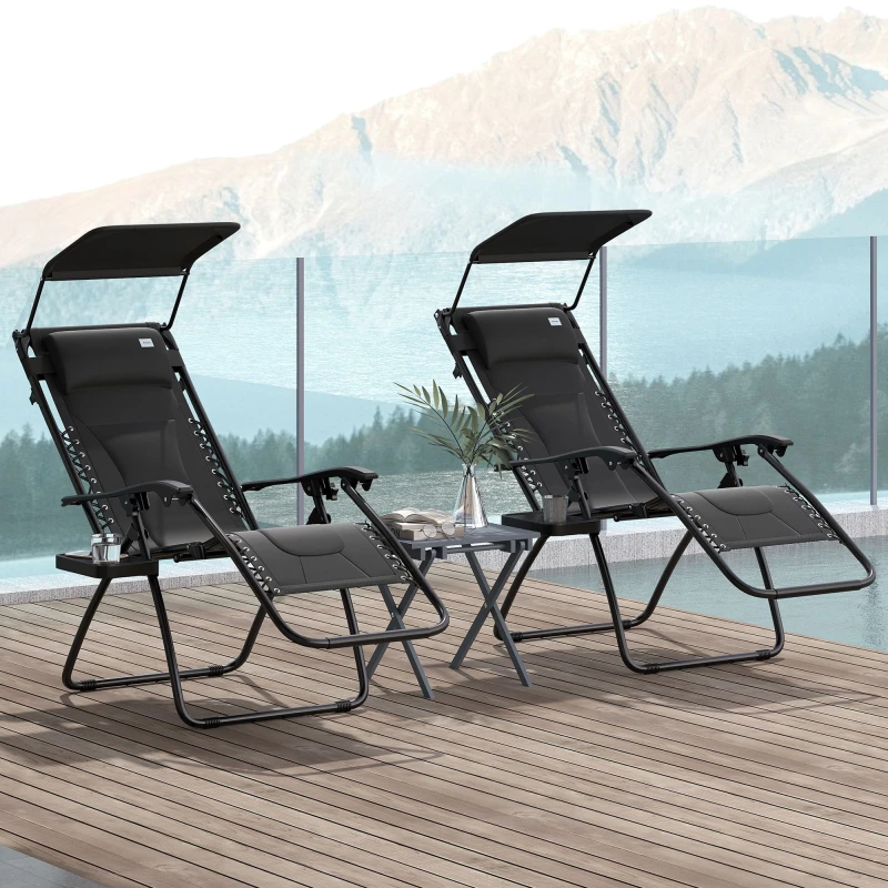 Image of Outsunny 2 Pcs Zero Gravity Lounger Chair, Folding Reclining Chair, Black Jet Black