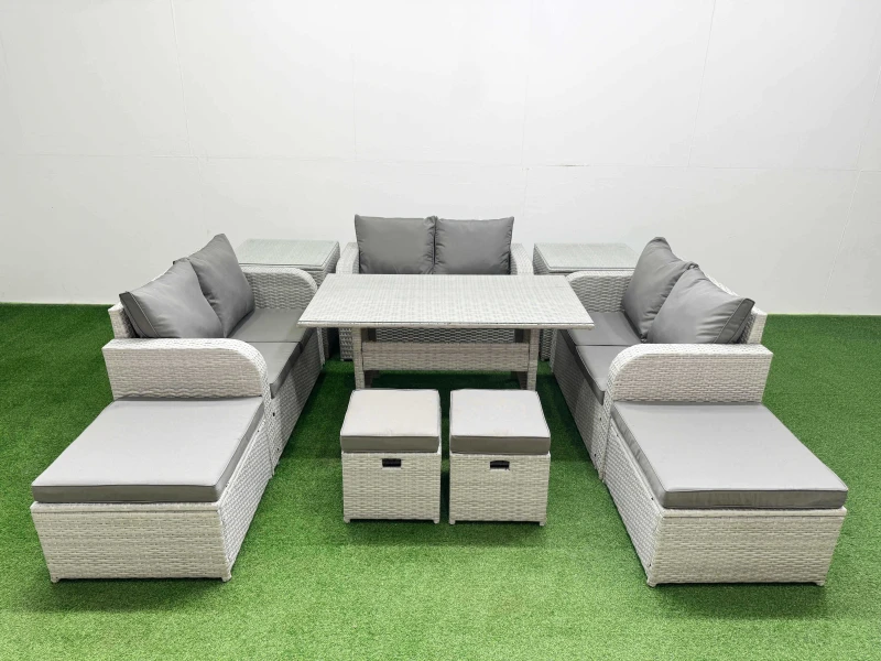 Image of Fimous Rattan Lounge Sofa Set 10 Seater Outdoor Garden Furniture Sets in Light Grey Light Grey Unisex