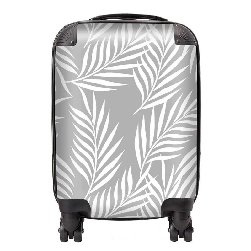 Image of Warren Reed - Designer Palm Tree Leaves Suitcase in Grey Size: Cabin Grey Unisex Cabin