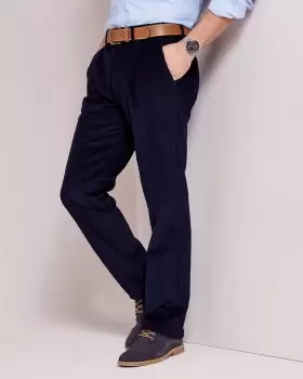 Image of Cotton Traders Mens Pleat Front Cord Trousers in Blue