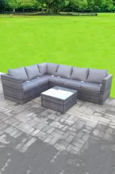 Image of Fimous 6 Seater Outdoor Dark Grey Rattan Lounge Complete Sofa Set with Square Coffee Table and Cushions