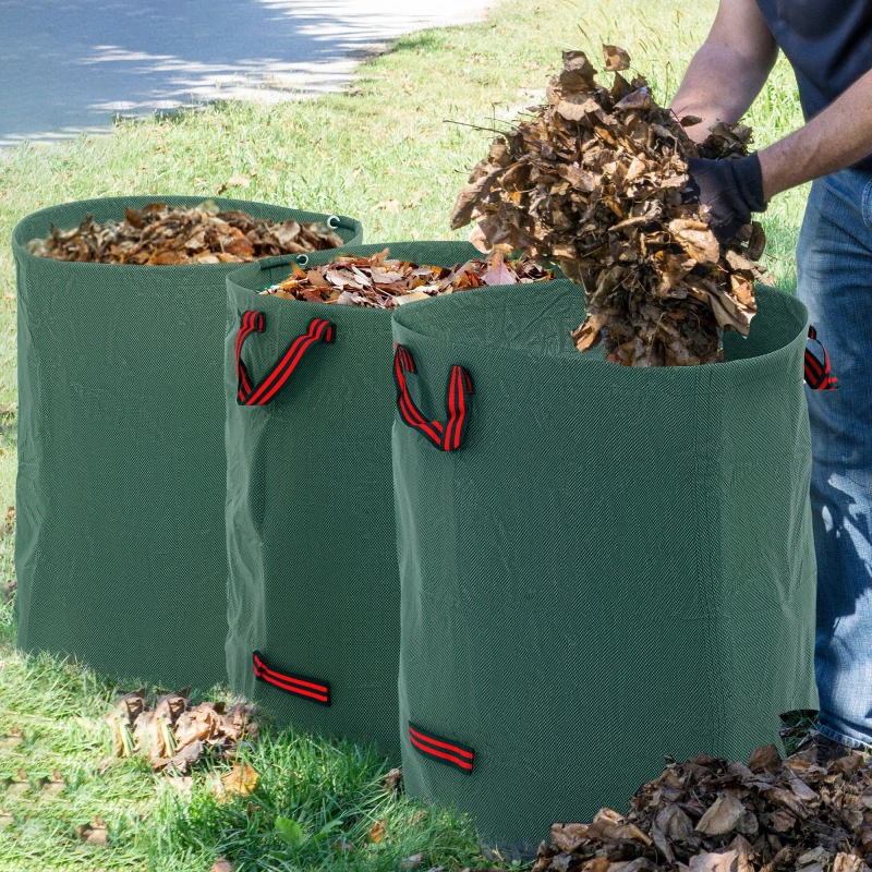 Image of Outsunny Garden Waste Bags, 300L x 3 Heavy Duty Garden Sacks, Green Green